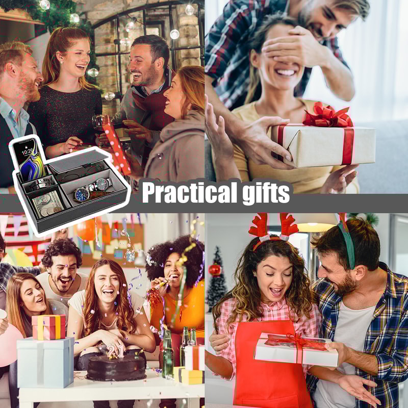 Leather Men Valet Tray Office Desktop Storage Box Multi Functional Bedside Table Organizer For Des 4