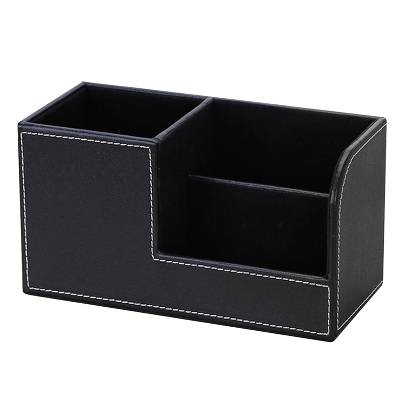 High Grade Leather Desk Organizer Pencil Pen Holder Caddy Storage Box With 3 C For Home Office And 4