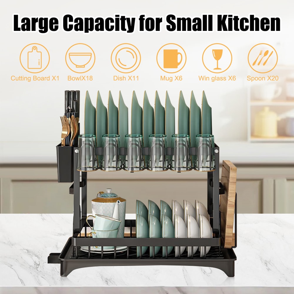 Durable Stainless Steel Dish Rack, Dish Drying Rack with Dish Drainer, Kitchen Counter Dish Racks, Space-Saving Drain