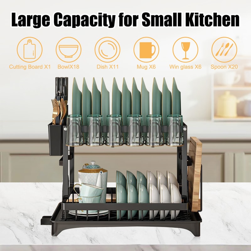 Durable Stainless Steel Dish Rack, Dish Drying Rack with Dish Drainer, Kitchen Counter Dish Racks, Space-Saving Drain