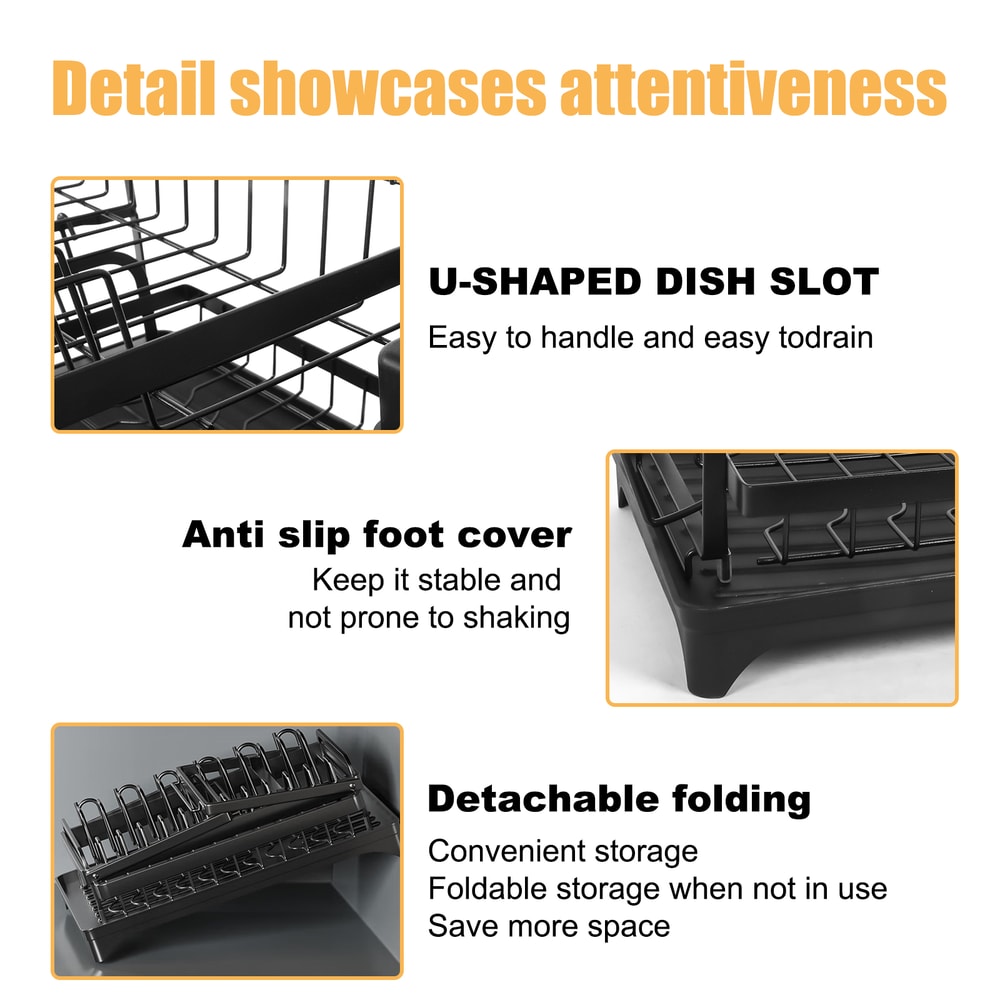 Durable Stainless Steel Dish Rack, Dish Drying Rack with Dish Drainer, Kitchen Counter Dish Racks, Space-Saving Drain