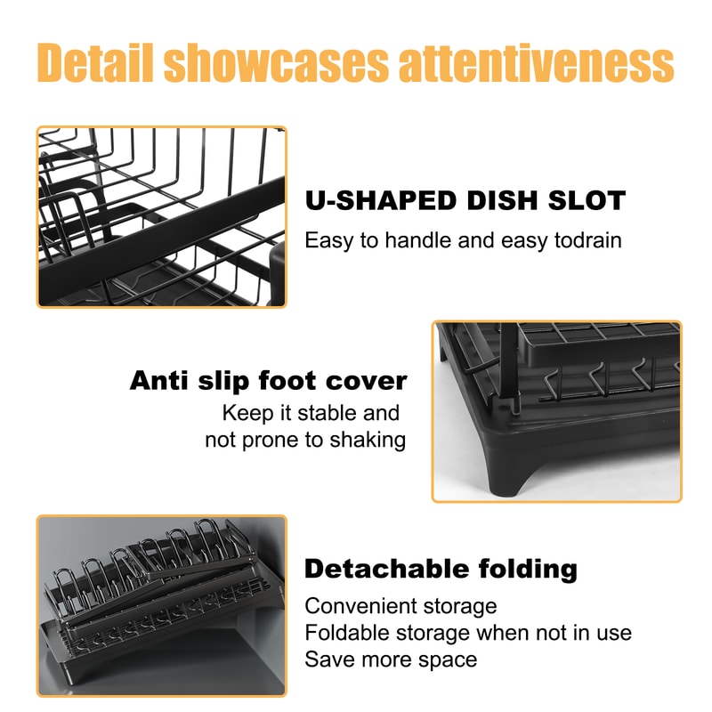 Durable Stainless Steel Dish Rack, Dish Drying Rack with Dish Drainer, Kitchen Counter Dish Racks, Space-Saving Drain