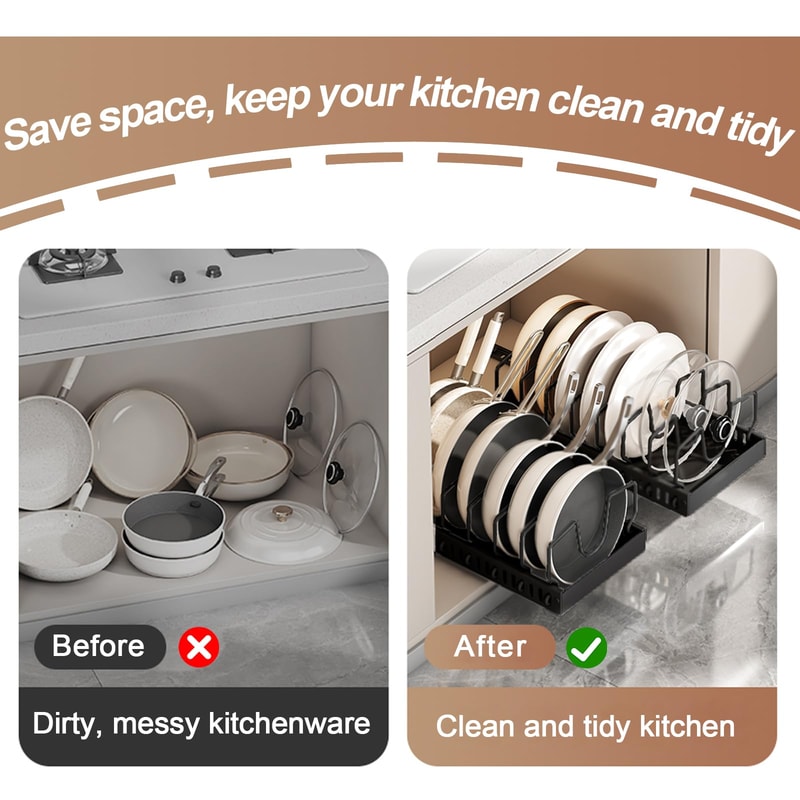 Pots And Pans Organizer Under Cabinet Sliding Pot Lid Holder Pull Out Pan Rack Kitchen Storage Dish 2