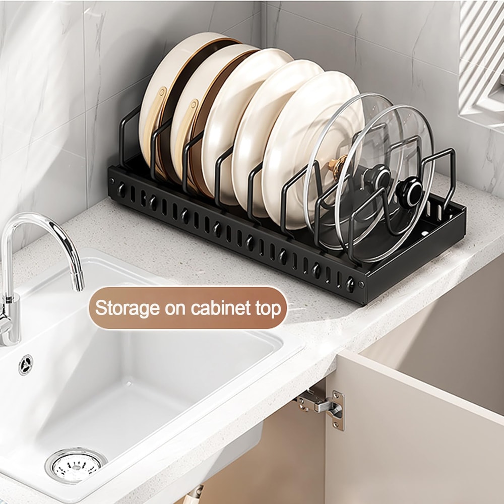 Pots And Pans Organizer Under Cabinet Sliding Pot Lid Holder Pull Out Pan Rack Kitchen Storage Dish 3