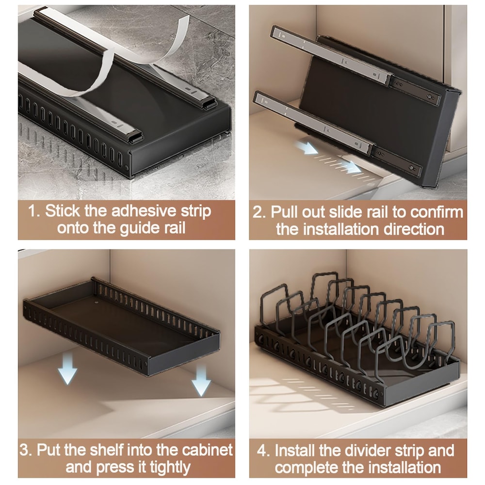 Pots And Pans Organizer Under Cabinet Sliding Pot Lid Holder Pull Out Pan Rack Kitchen Storage Dish 5