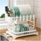 Multi-Functional Utensil Organizer, Rust-Resistant Double-Layer Dish Rack with Drain Tray, Space-Saving Knife Storage