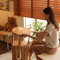 Solid Wood Small Round Stool, Stackable Multi-functional Footstool for Home Dining, Rubber Wood Foldable Self-Contained