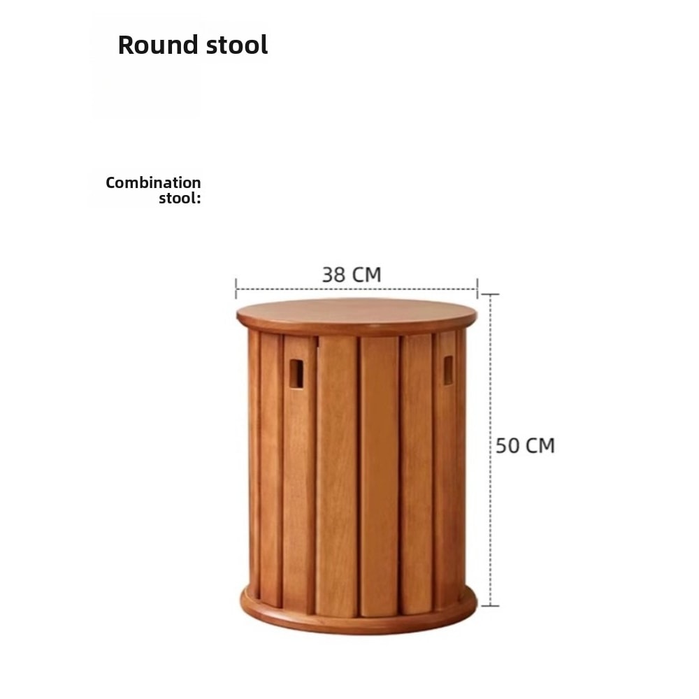 Solid Wood Small Round Stool, Stackable Multi-functional Footstool for Home Dining, Rubber Wood Foldable Self-Contained