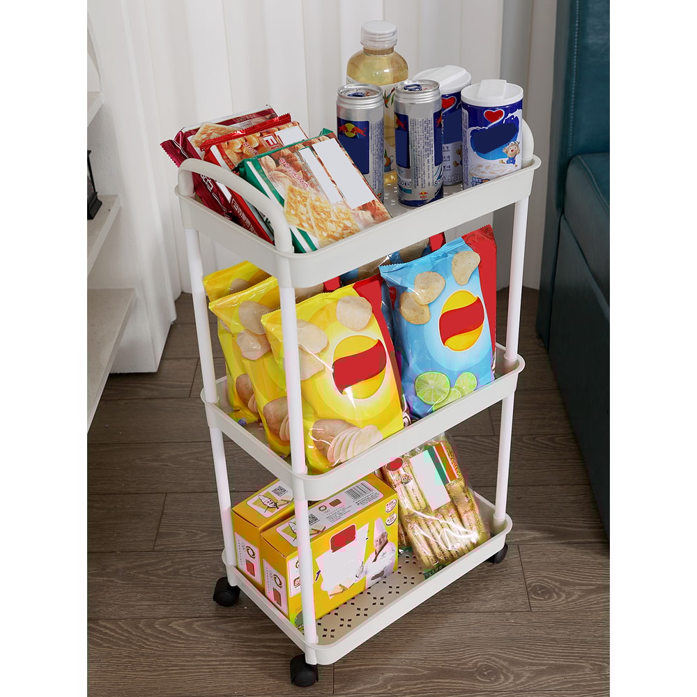 Plastic Rolling Utility Cart With Handle Storage Trolley For Kitchen Office Living Room Movable Sto 1
