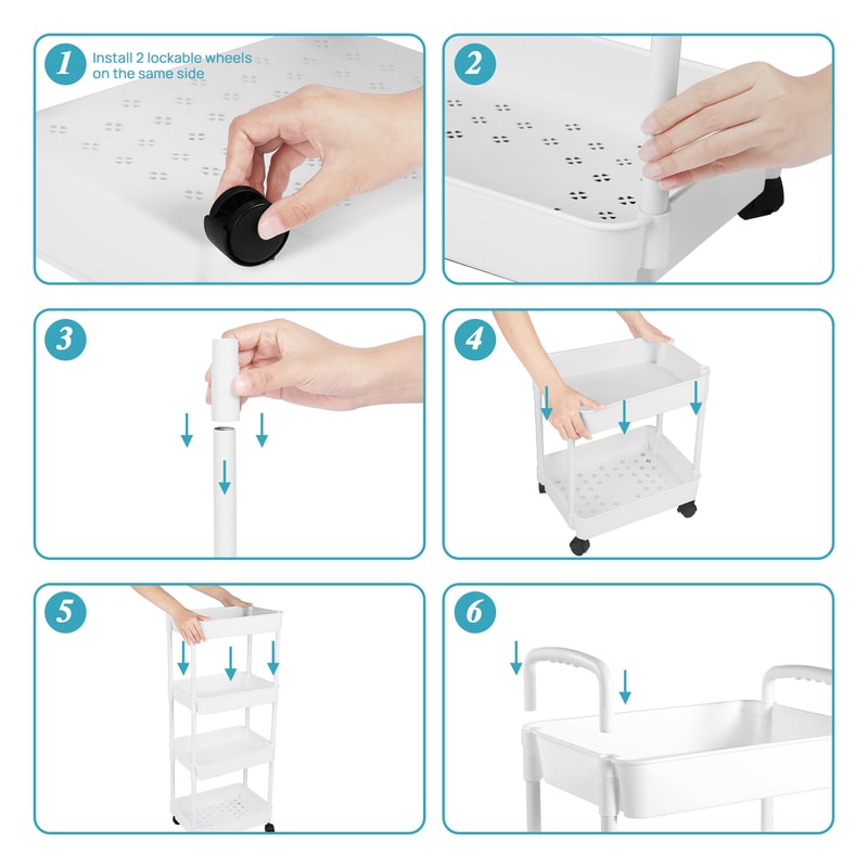 Plastic Rolling Utility Cart With Handle Storage Trolley For Kitchen Office Living Room Movable Sto 3