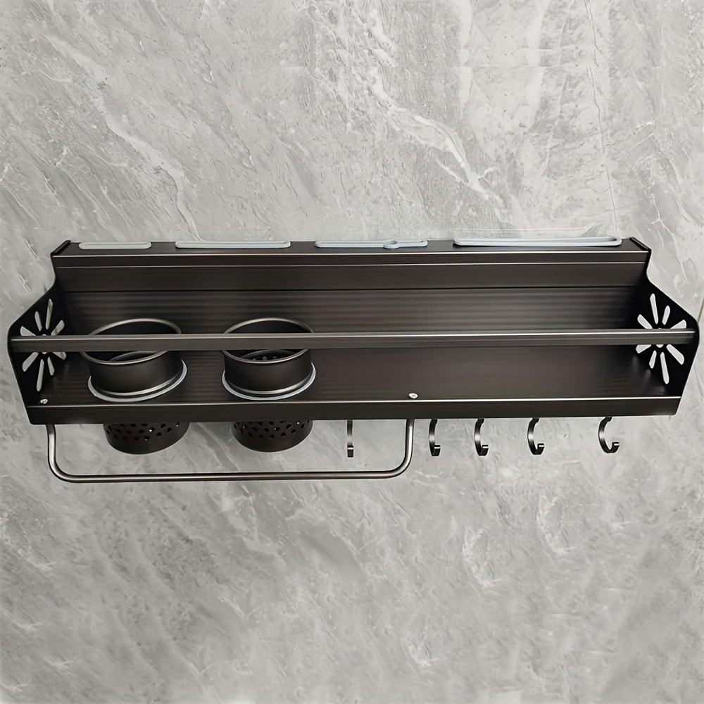 Kitchen Wall Mounted Spice Storage Rack with Hooks, Hanging Tableware & Utensils Holder, Household Space Saving Storage