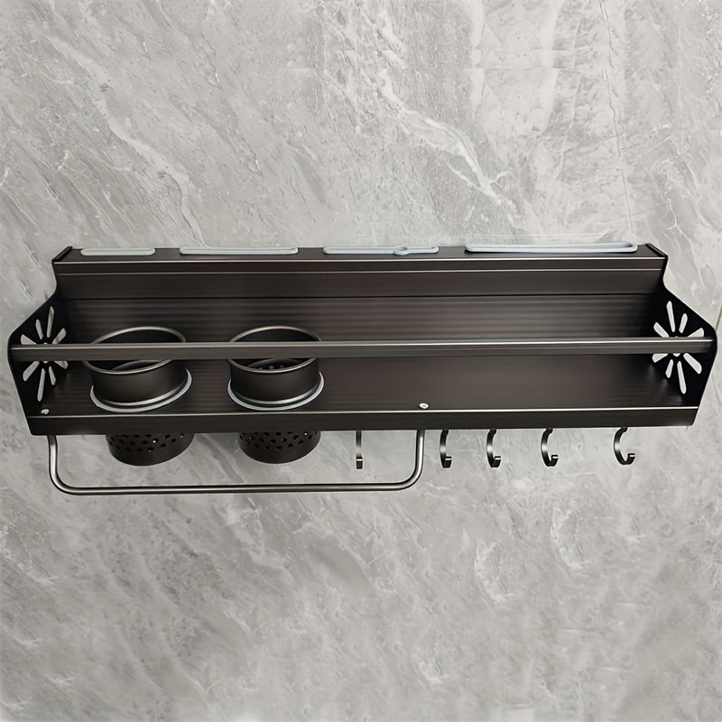 Kitchen Wall Mounted Spice Storage Rack with Hooks, Hanging Tableware & Utensils Holder, Household Space Saving Storage