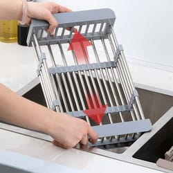 stainless steel kitchen sink drain rack, extendable dish drying rack, fruit vegetable washing drainer