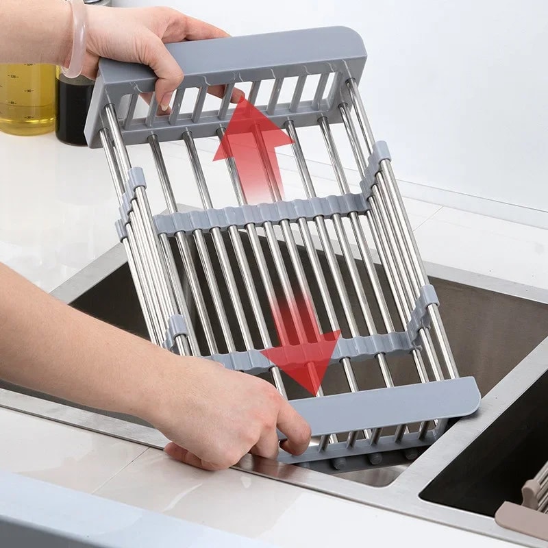 Stainless Steel Kitchen Sink Drain Rack Extendable Dish Drying Rack Fruit Vegetable Washing Drainer 0