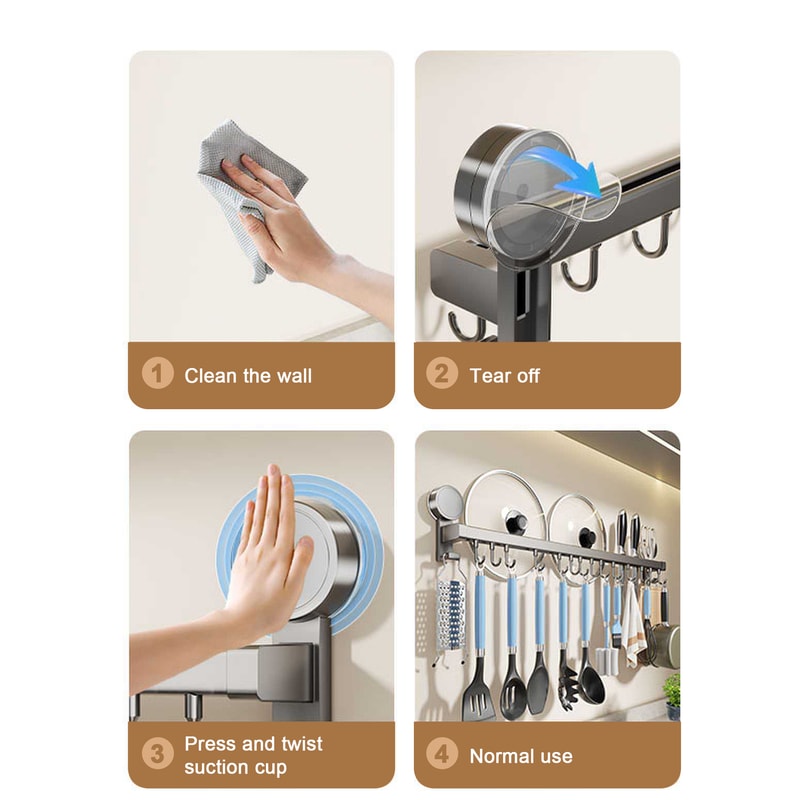 Wall Mounted Kitchen Hook Rack NoPunching Wall Hangers Kitchen Utensils Rack Spoon Shovel Chopping 2