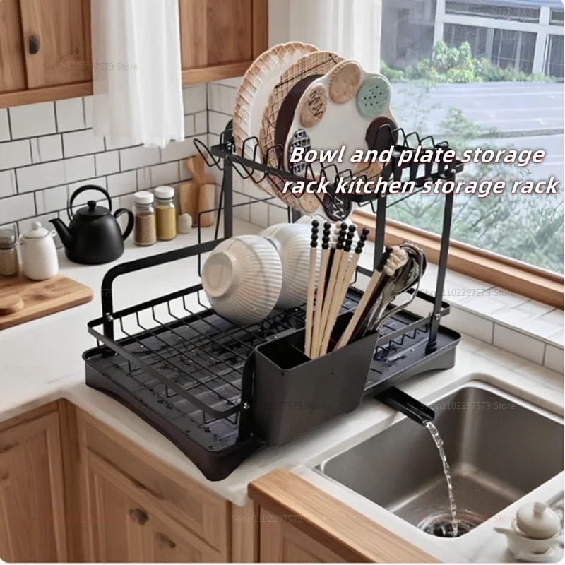 Kitchen Storage Rack Compact MultiFunction Dish Drainer For Bowls And Chopsticks Counter Top Organi 2