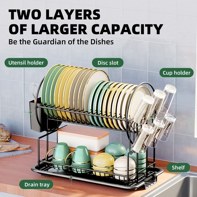 Dish Drying Rack Drain Board Set Kitchen Countertop Storage Rack Tableware Drainer Cup Holder Knife 4