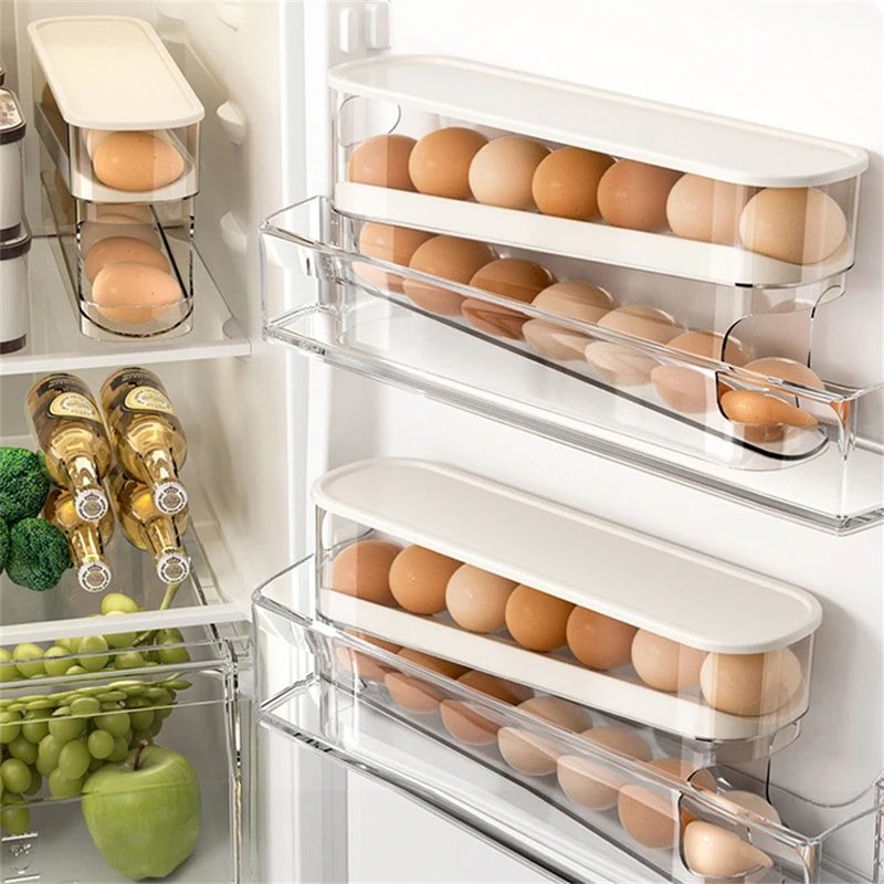Slide Type Egg Carton Double Automatic Egg Roller, Refrigerator Side Door Egg Storage, Kitchen Counter top Egg Holder