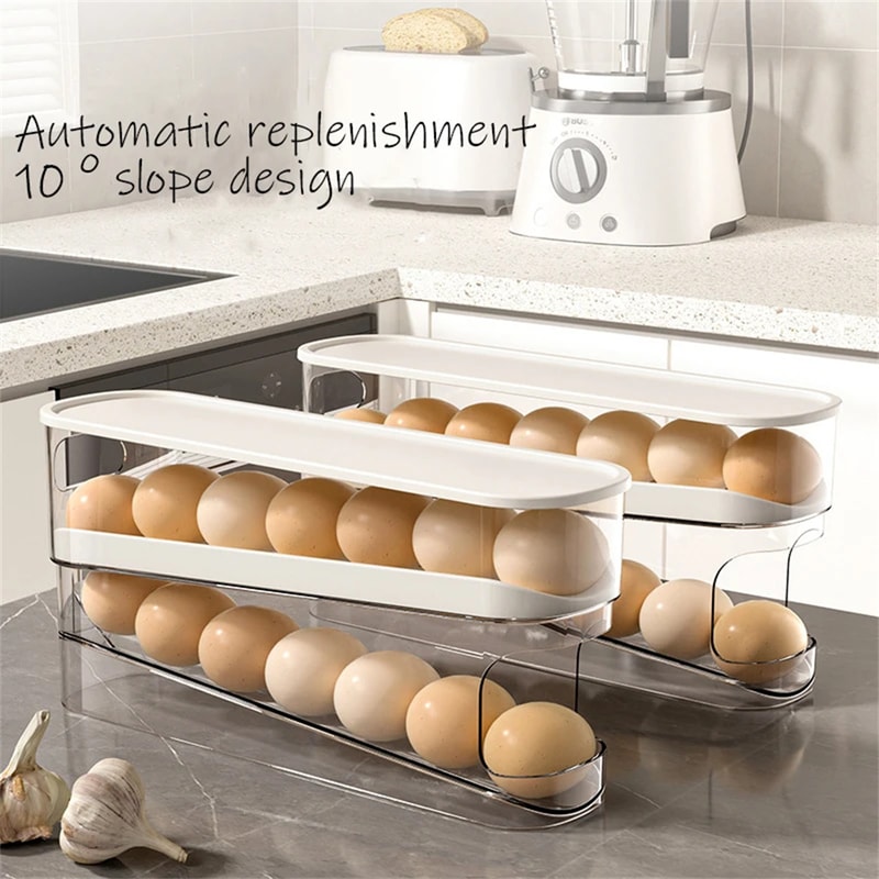 Slide Type Egg Carton Double Automatic Egg Roller, Refrigerator Side Door Egg Storage, Kitchen Counter top Egg Holder