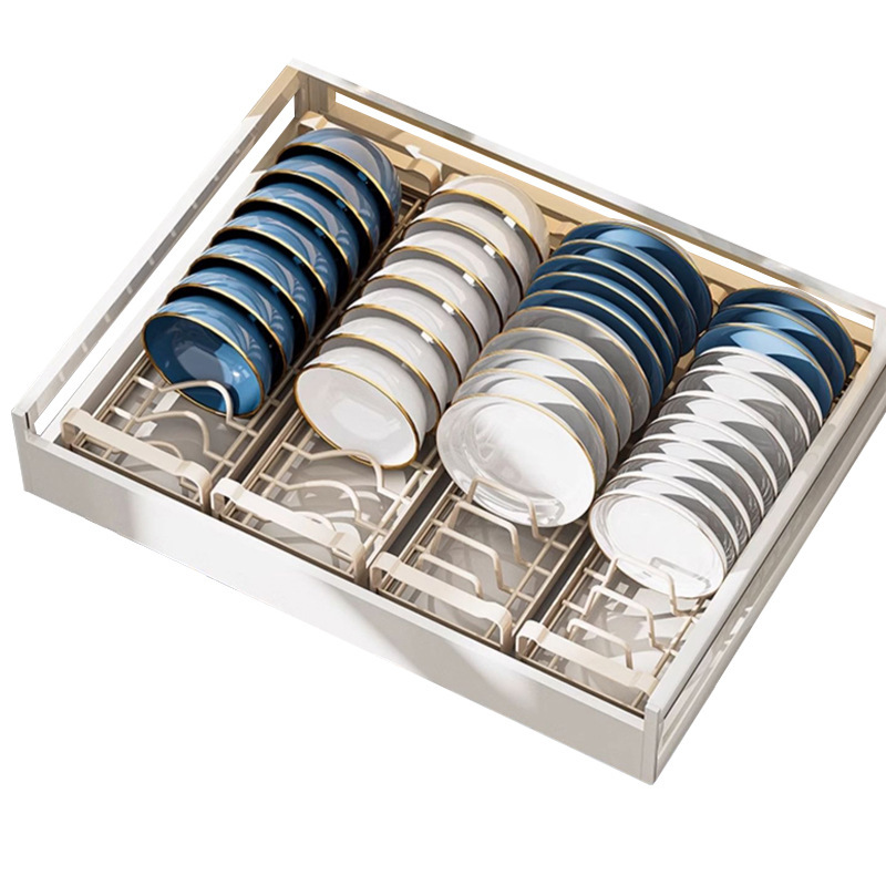 Pull Out Cabinet Dish Storage Rack Stainless Steel Plate Drain Stand Holder Kitchen Drawer Builtin 4