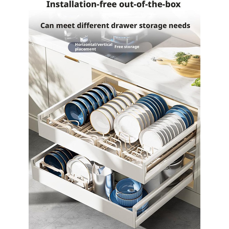 Pull Out Cabinet Dish Storage Rack Stainless Steel Plate Drain Stand Holder Kitchen Drawer Builtin 5