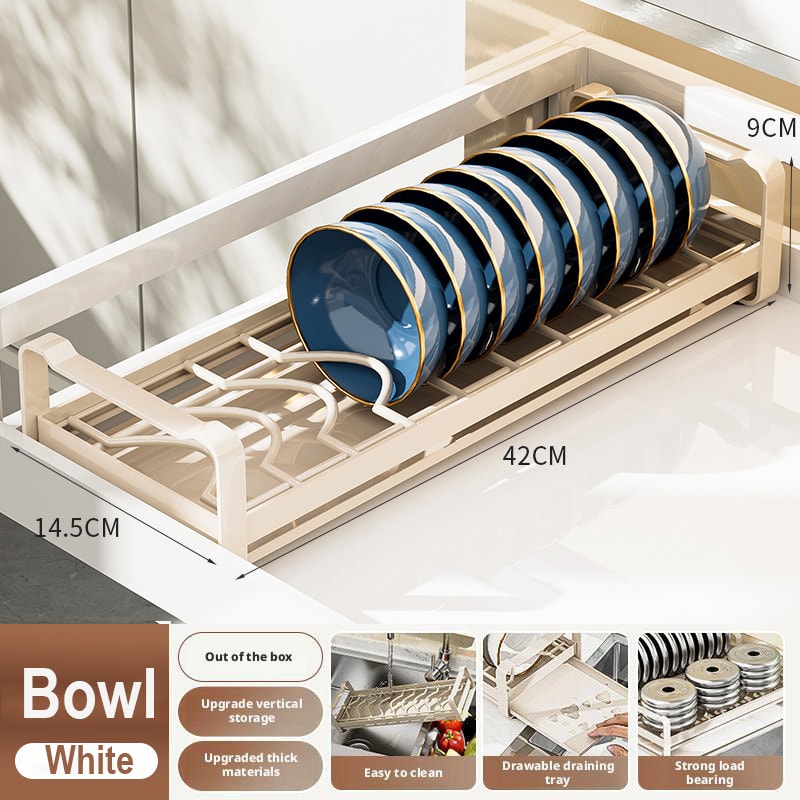 Pull Out Cabinet Dish Storage Rack Stainless Steel Plate Drain Stand Holder Kitchen Drawer Builtin 7