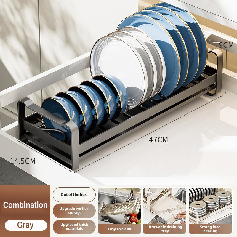 Pull Out Cabinet Dish Storage Rack Stainless Steel Plate Drain Stand Holder Kitchen Drawer Builtin 9