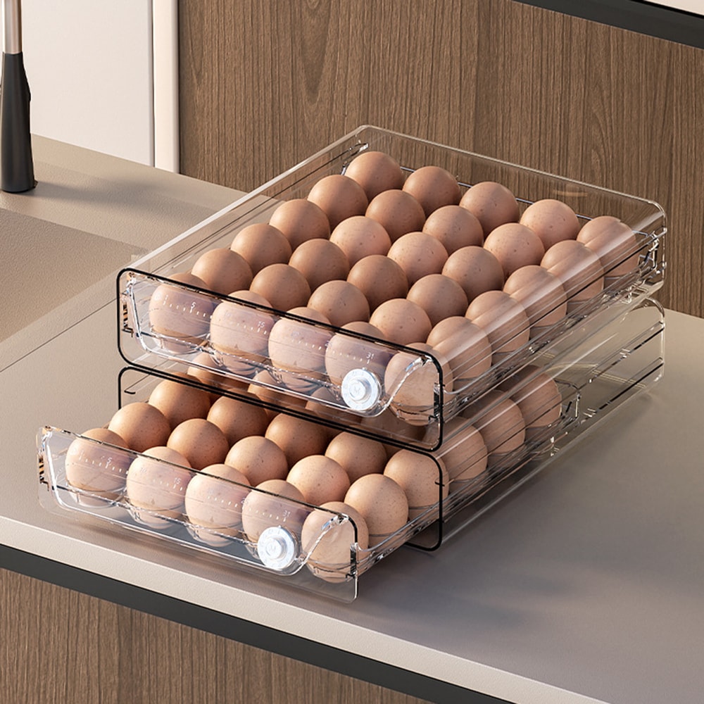 Egg Clear DoubleLayer Drawer Stackable Egg Container For Refrigerator FreshKeeping Box For Egg Stor 3