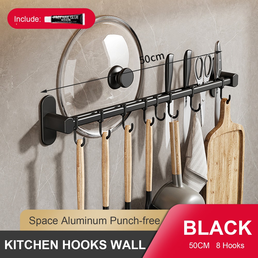 Wall Mounted Kitchen Hook Rack NoPunching Wall Hangers Rail Kitchen Utensils Rack Spoon Shovel Chop 11