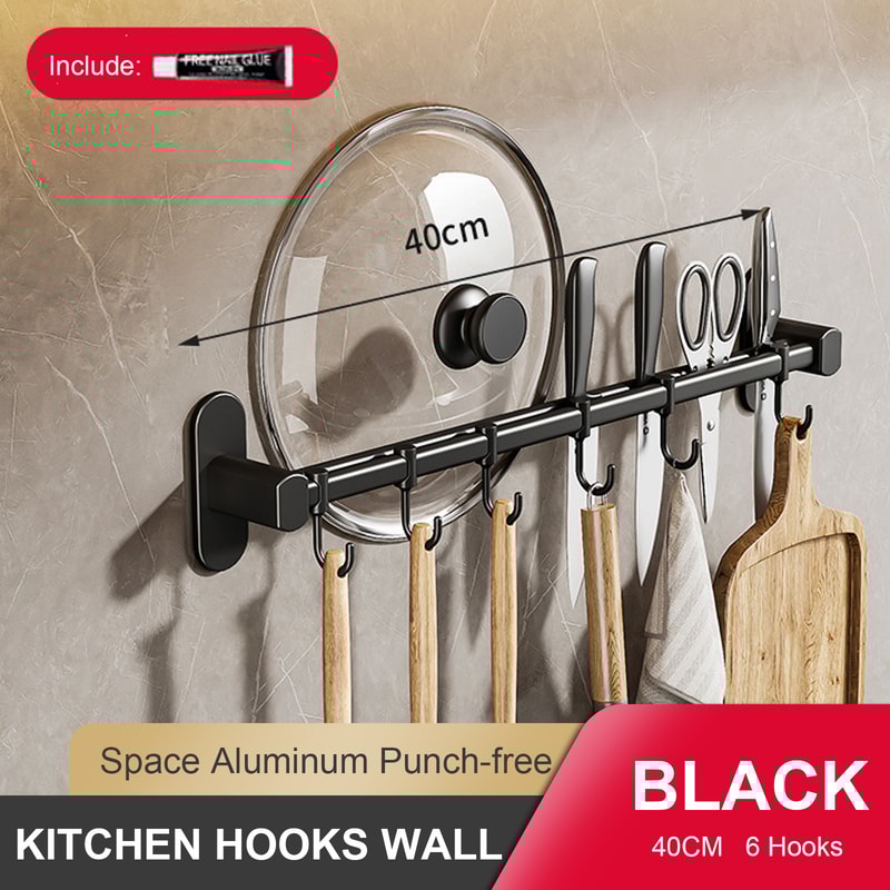 Wall Mounted Kitchen Hook Rack NoPunching Wall Hangers Rail Kitchen Utensils Rack Spoon Shovel Chop 10