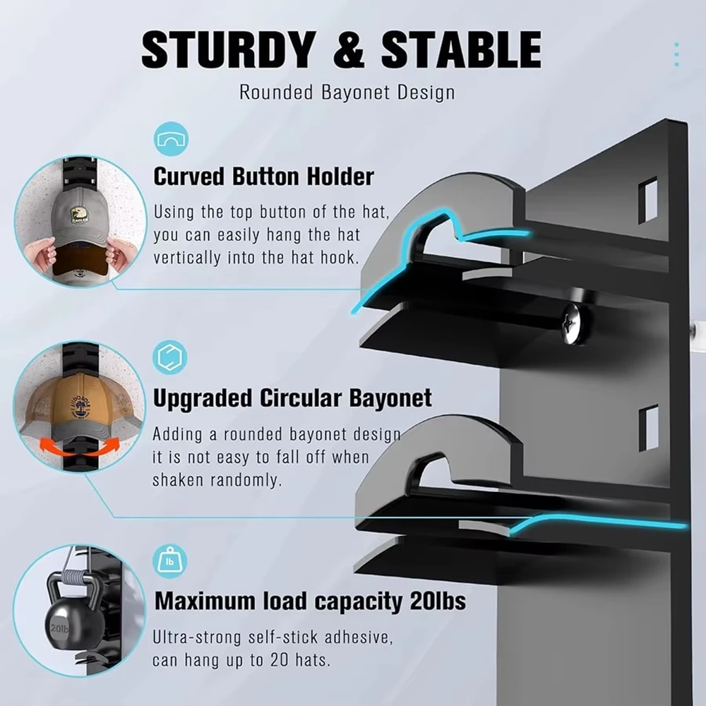 Hat Organizer For Baseball Caps Hat Rack For Wall With Strong Adhesive MultiLayer Cap Organizer Sto 3