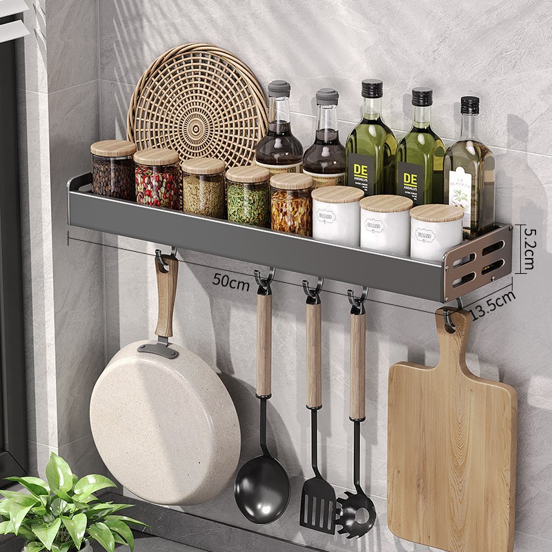 Wall Mount Utensil Holder MultiFunctional Spice Organizer Shelf Kitchen Hanging Storage Wall Shelf 8