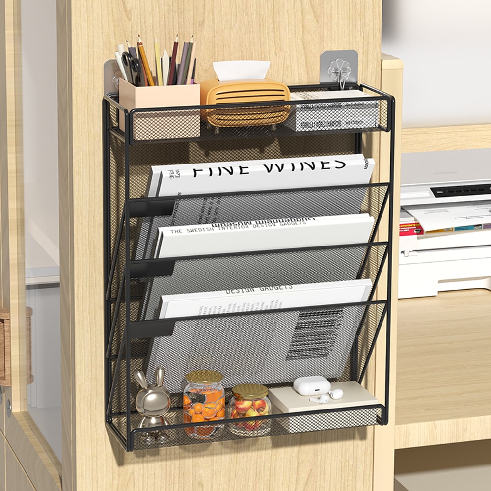Desk File Organizer Mesh Hanging Wall Mount Document Organization Stand Desktop Vertical Mail Paper 3