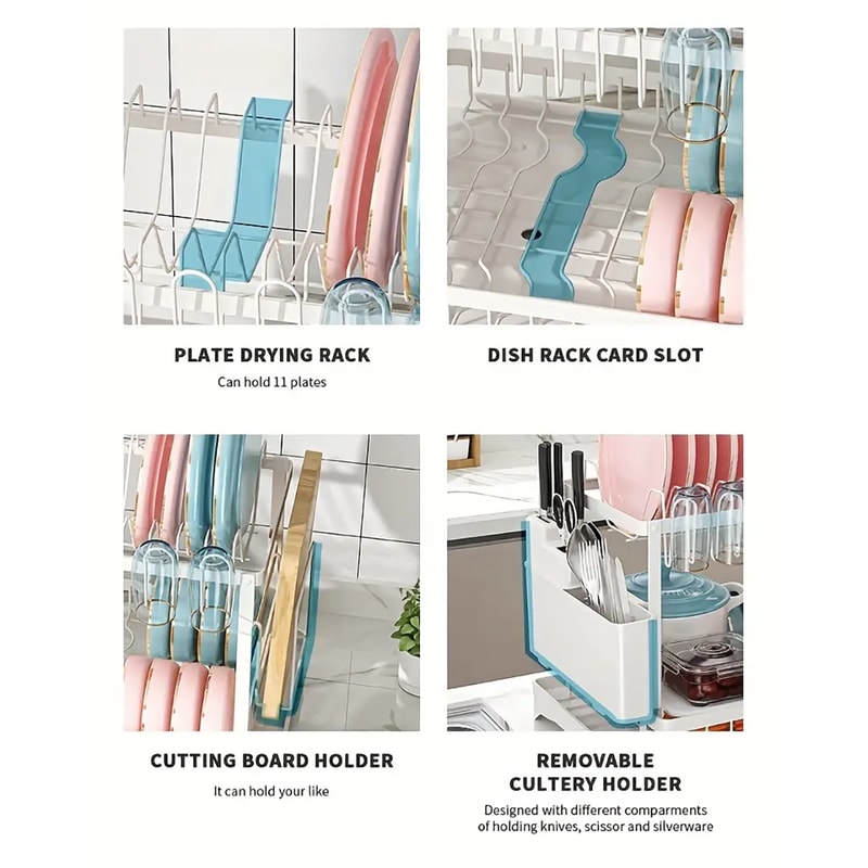 Dish Drying Rack For Kitchen Counter Stainless Steel Dish Drainer With Drainboard For Dishes Cups 4