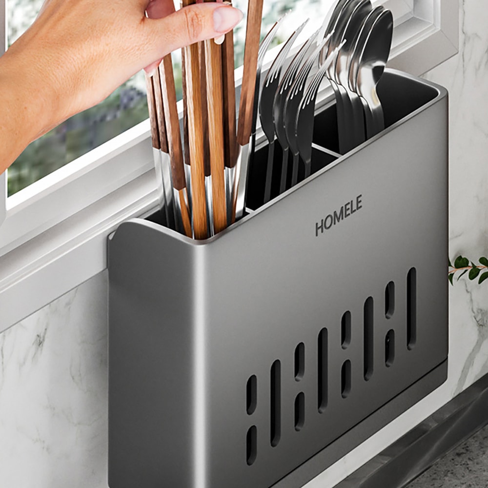 Flat Ware Organizer Multi Functional Cutlery Storage Rack With Detachable Water Drain Base Chopstic 0