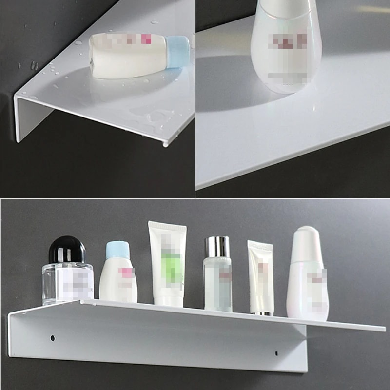 No Drilling Storage Rack Wall Shower Shelf Kitchen White Finish For Modern Bathroom Home SpaceSavin 2