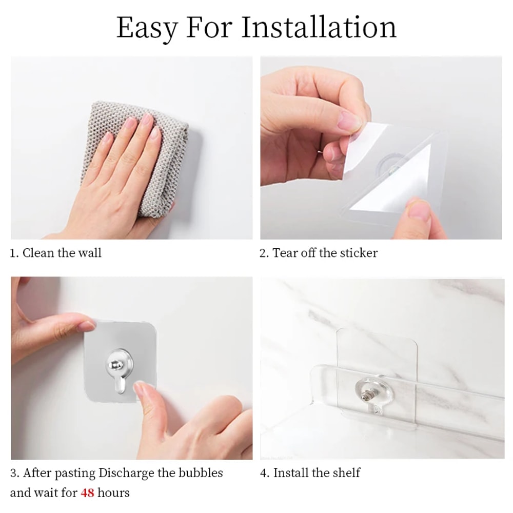 No Drilling Storage Rack Wall Shower Shelf Kitchen White Finish For Modern Bathroom Home SpaceSavin 5