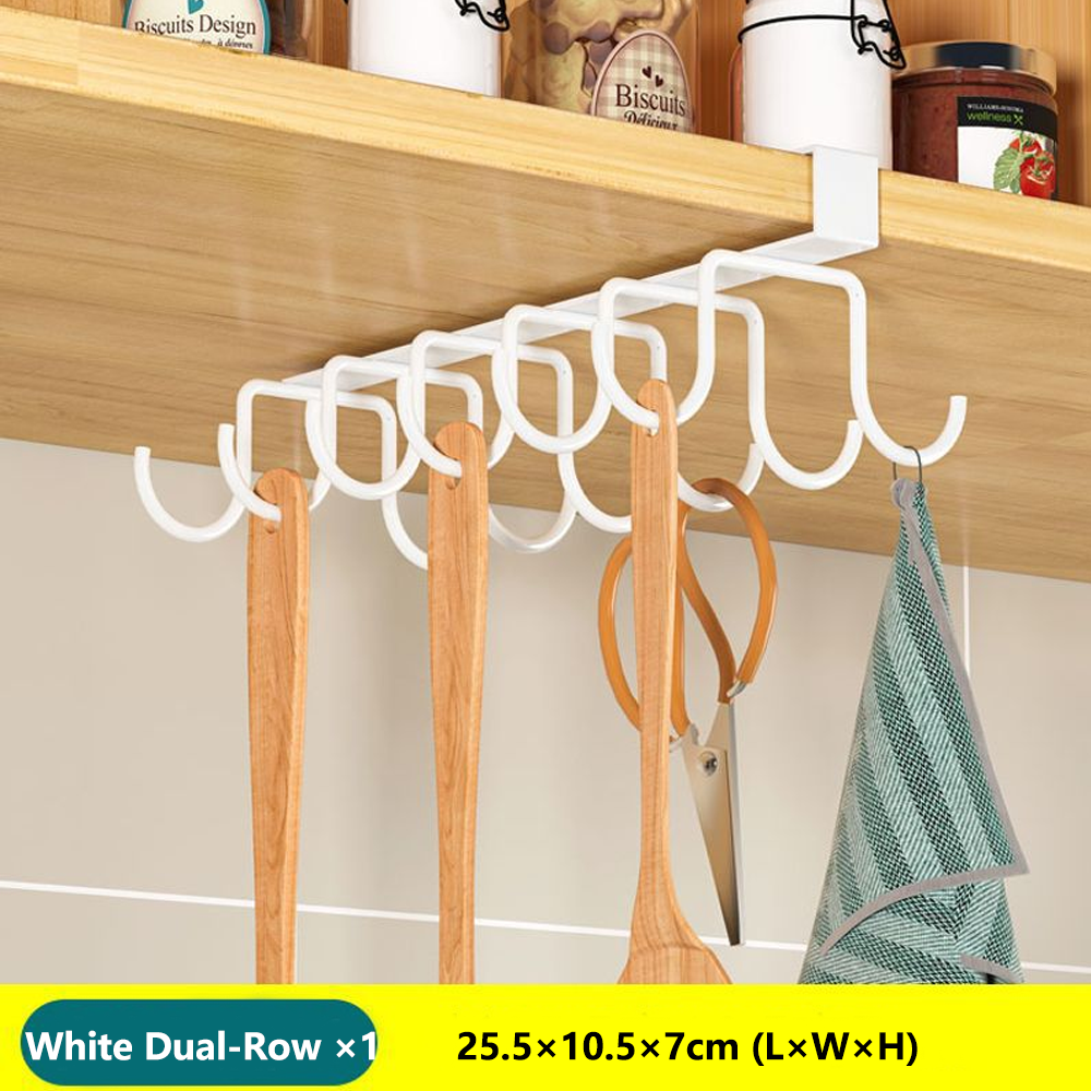 Kitchen Hanging Organizer Rack With Hooks Under Cupboard Paper Towel Holder Rags Hanger Cutting Boa 4