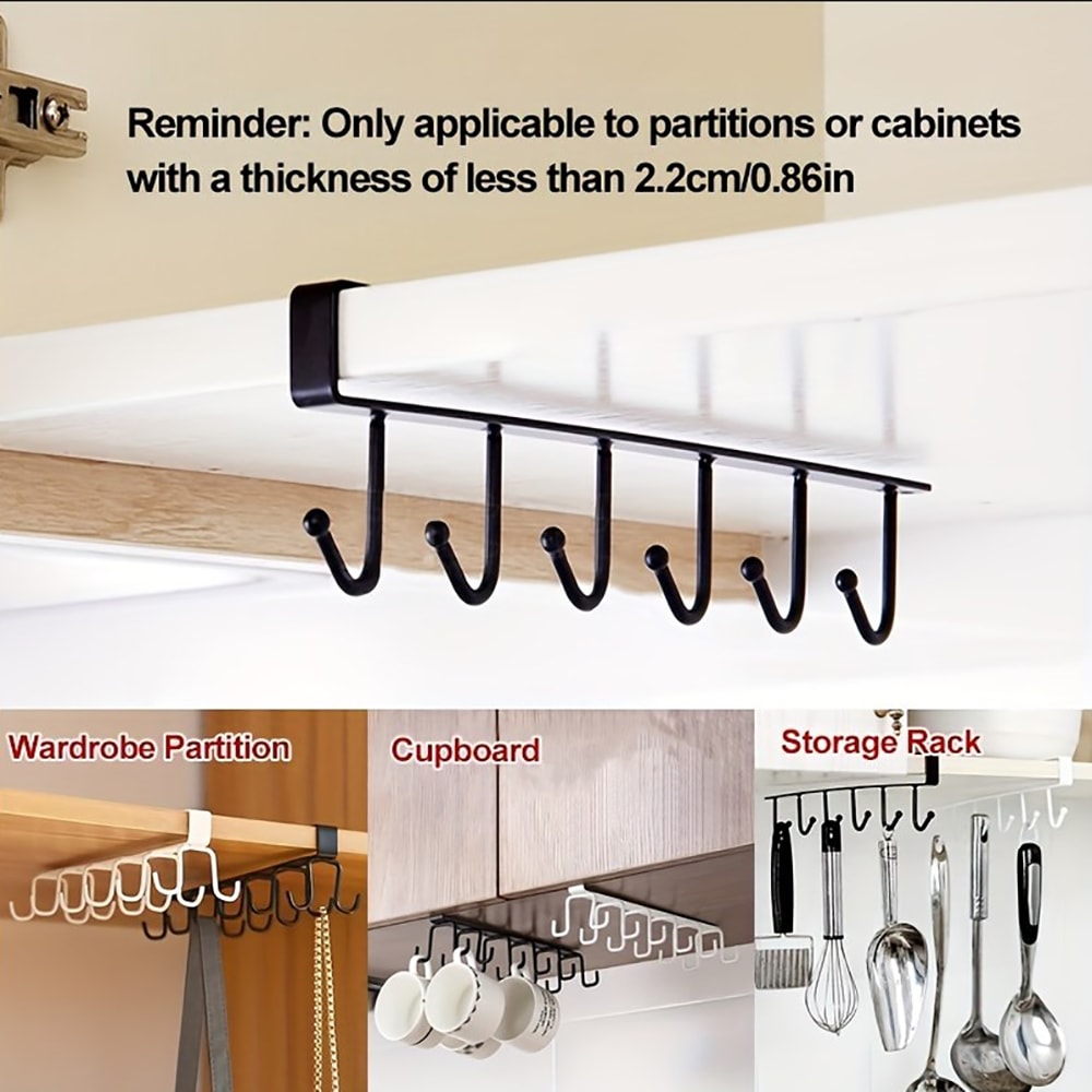 Cabinet Mug Hook Hanging Cup Holder Multi Functional Wardrobe Row Hook Organizer Save Storage Space 2