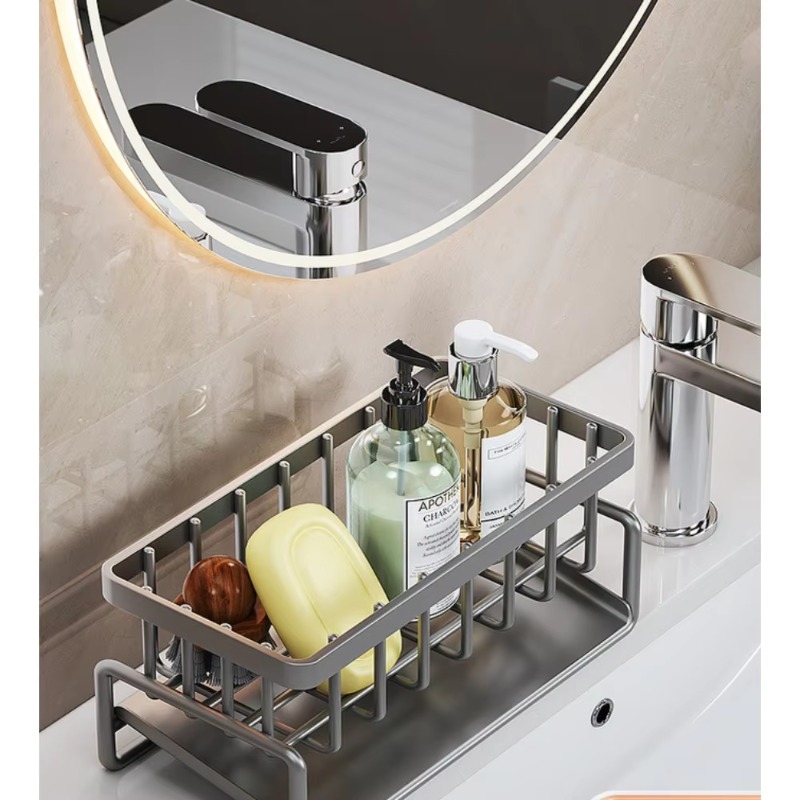 Stainless Steel Sink Organizer, Drain Rack with Soap Sponge Holder, Multi-Layer Filter Basket, Kitchen Storage Organizer