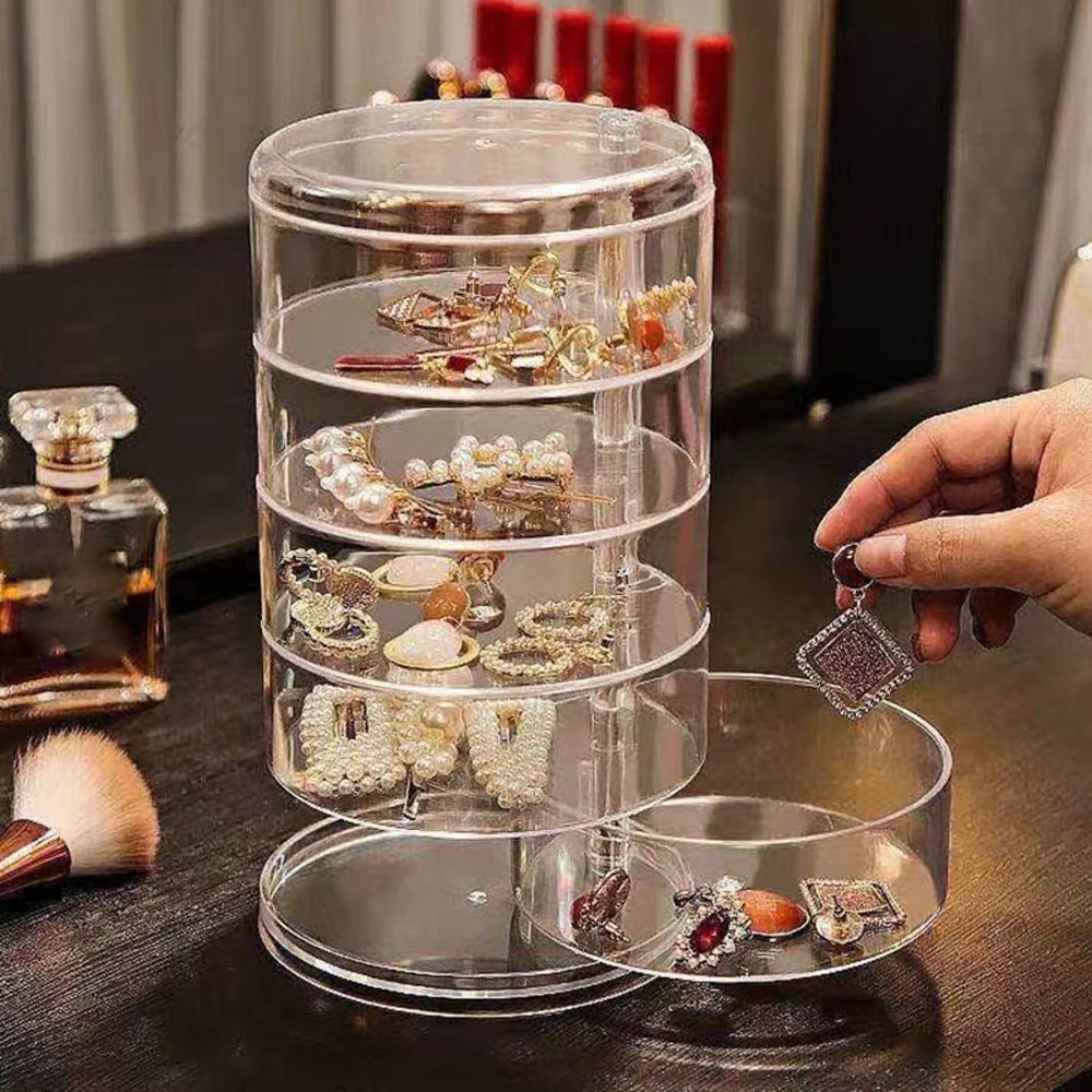 Rotating Transparent Jewelry Box Multi Layer Jewelry Necklace Storage Box Dust Proof Finishing Shel 7