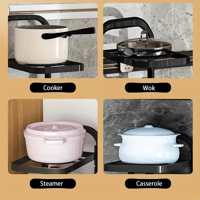 Height Adjustable Pot Rack Storage Rack, Stainless Steel Under Sink Cabinet Organizer for Kitchen Supplies