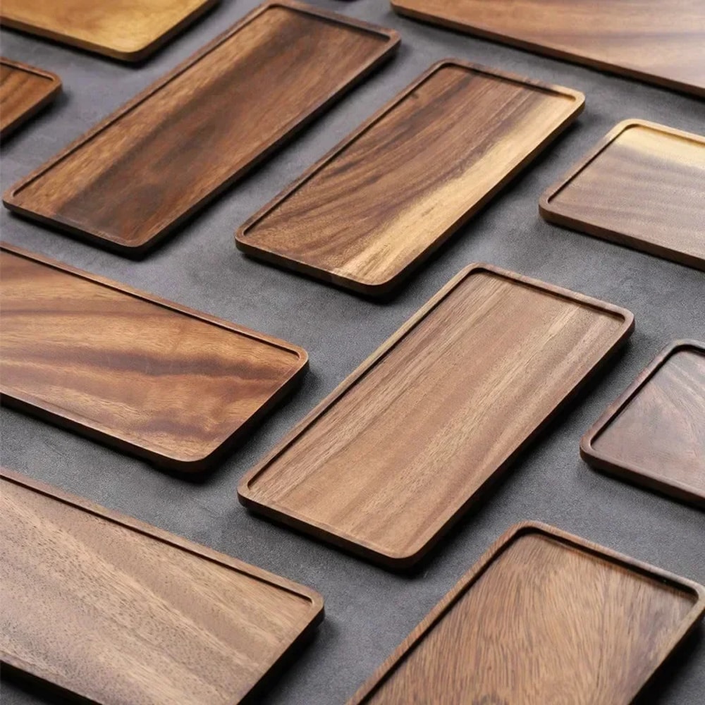 Rectangular Wooden Platters for Food, Long Charcuterie Board, Acacia Wood Serving Tray for Party Home Decor