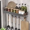 Wall Mount Utensil Holder Multi Functional Spice Organizer Shelf With Hooks Kitchen Hanging Storage 6