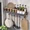Wall Mount Utensil Holder Multi Functional Spice Organizer Shelf With Hooks Kitchen Hanging Storage 7