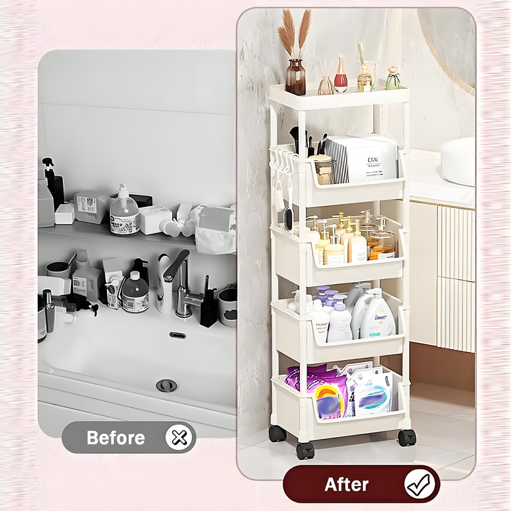 Slim Rolling Storage Cart Mobile Organiser With Slide Out Trays Space Saving Storage For Bathroom L 2