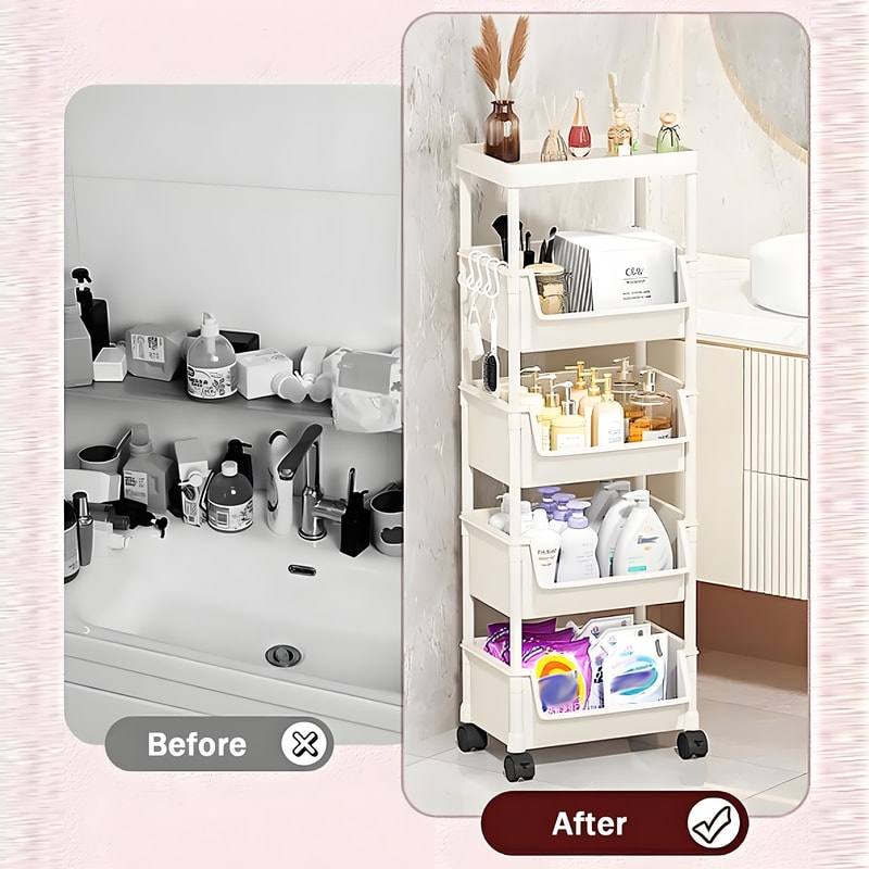 Slim Rolling Storage Cart Mobile Organiser With Slide Out Trays Space Saving Storage For Bathroom L 2