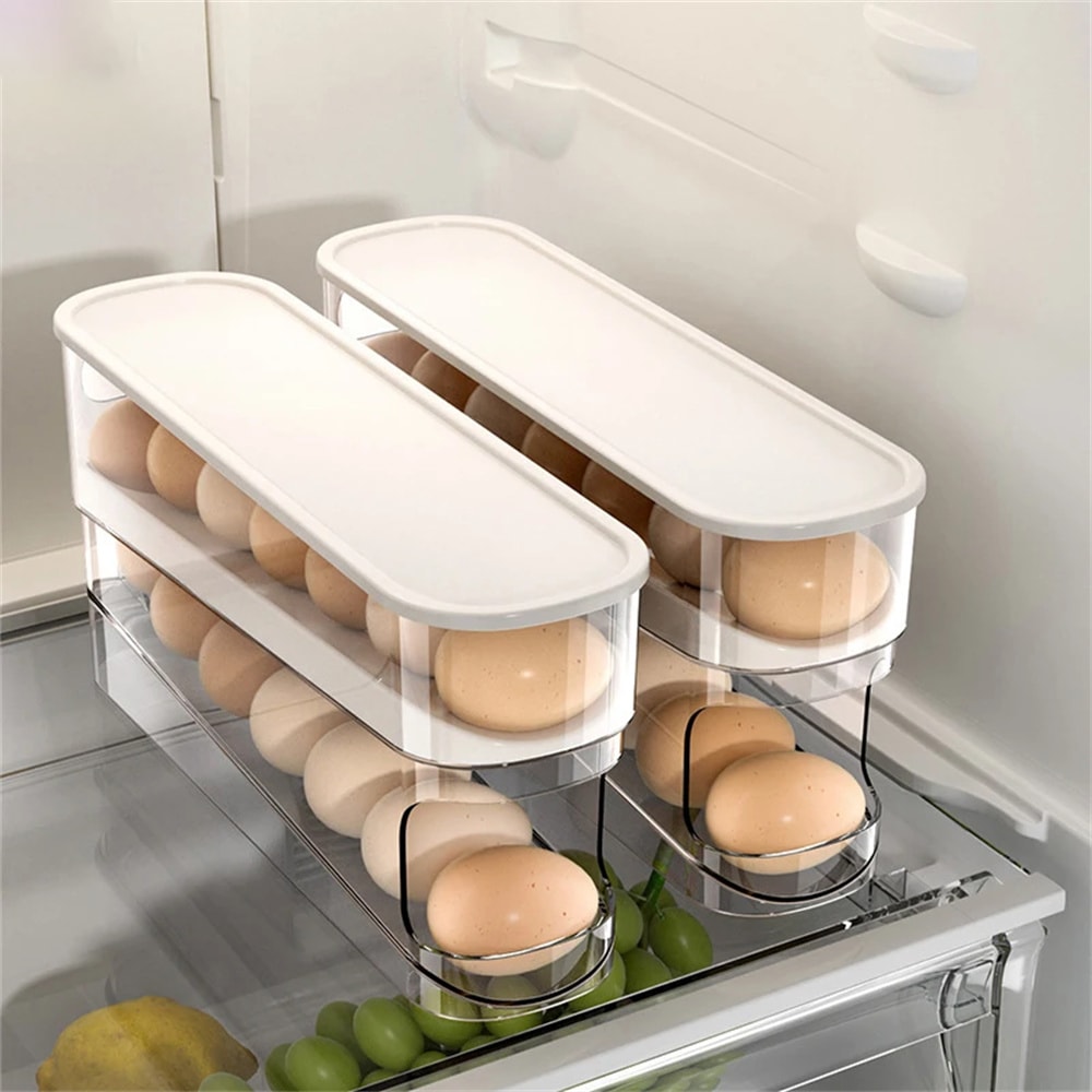 Egg Carton Double Automatic Egg Roller, Refrigerator Side Door Egg Storage, Kitchen Counter top Egg Holder