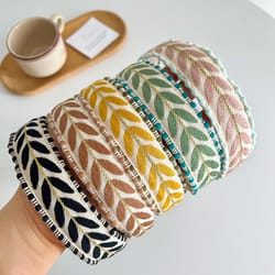 fashion head band for women, bohemia leaf embroidery hairband, girls spring turban hair accessories