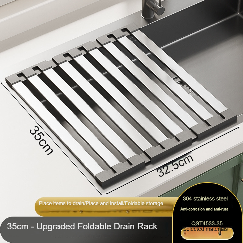 Stainless Steel Kitchen Sink Drain Rack Sink Dish Rack Fold Able Telescopic Drain Basket Organizer 6